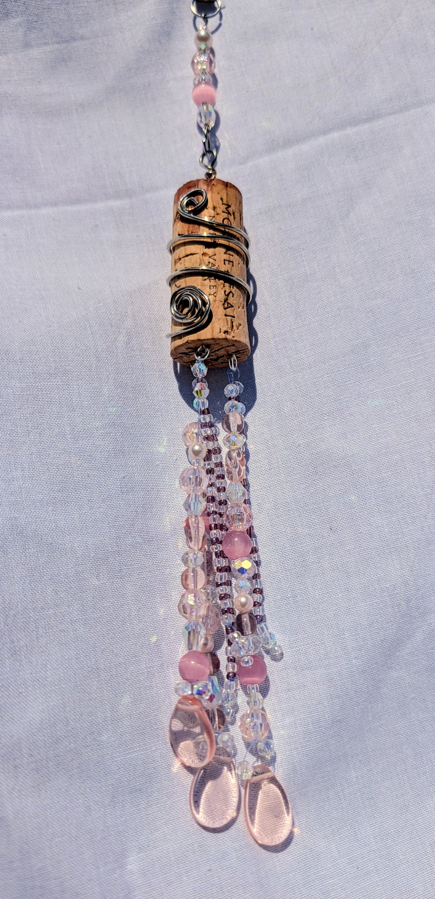 wine cork suncatcher - long pink
