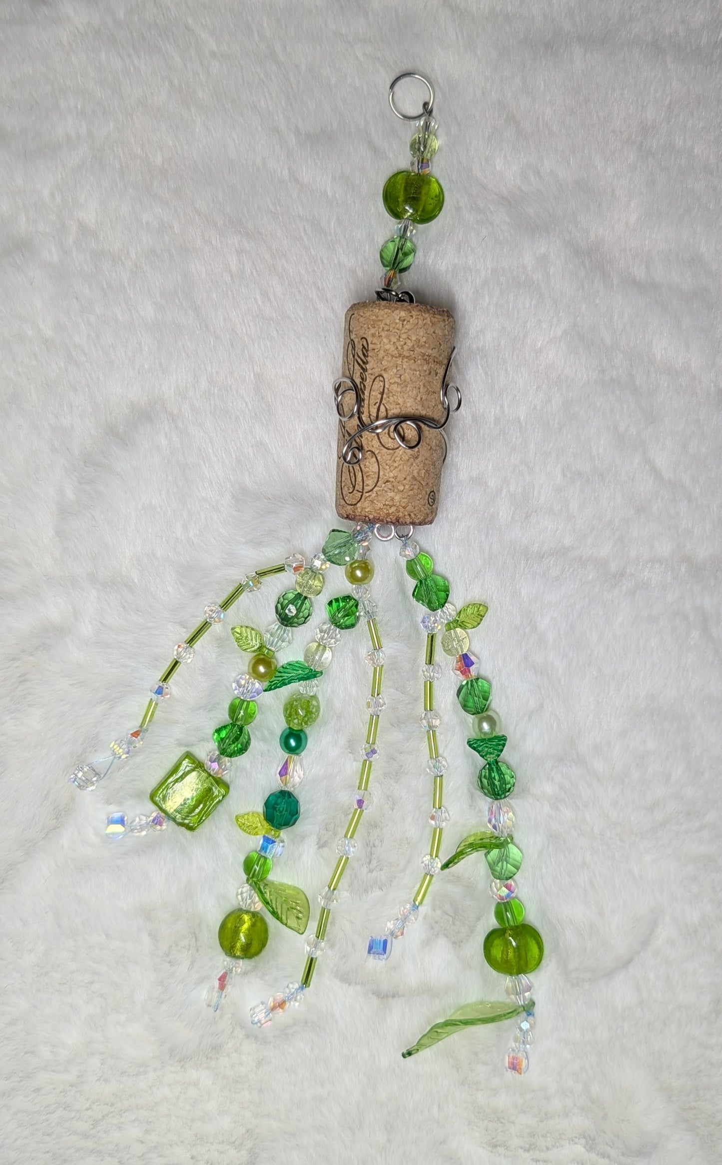 wine cork suncatcher green leaf