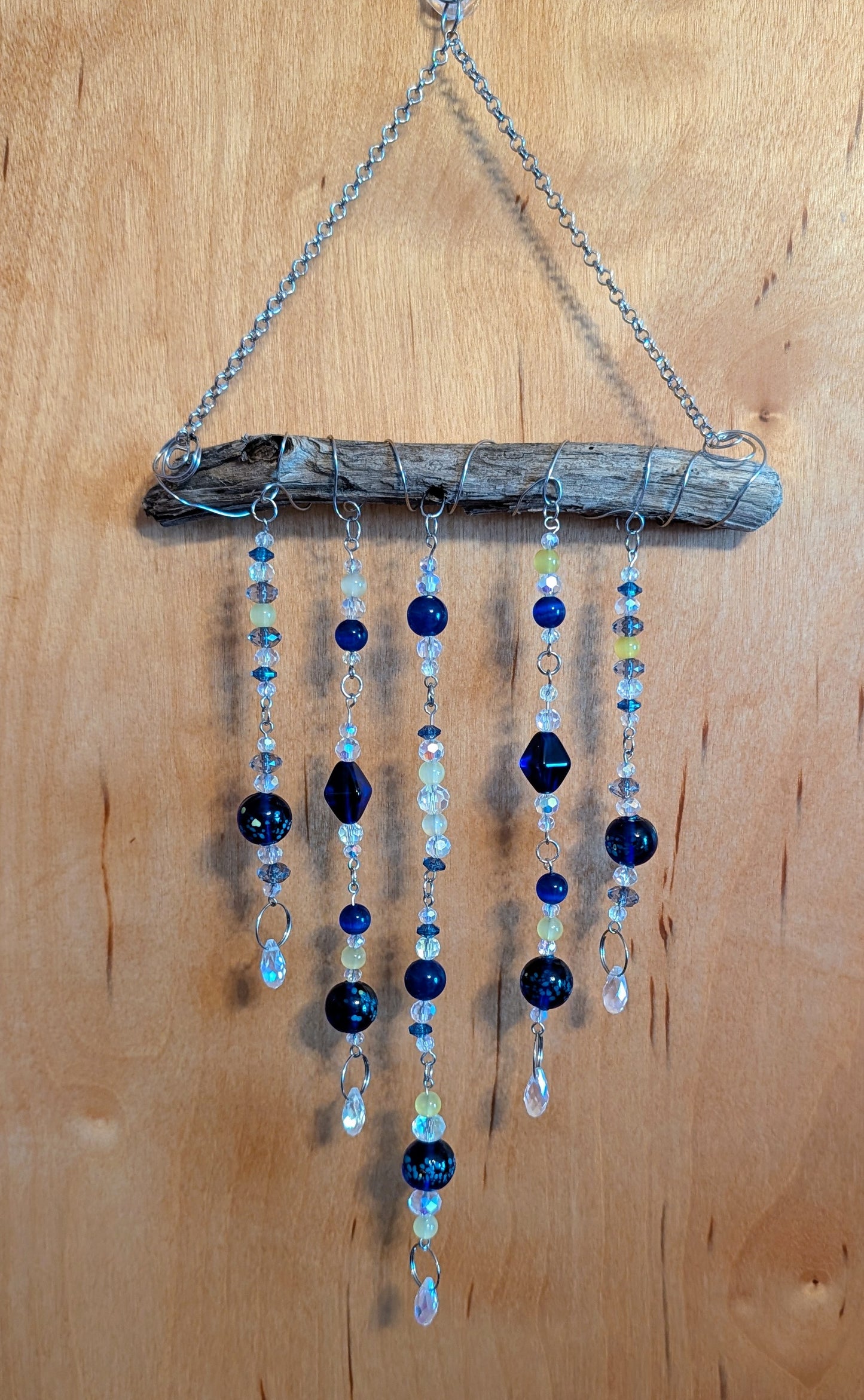 Driftwood suncatcher - Blue glass