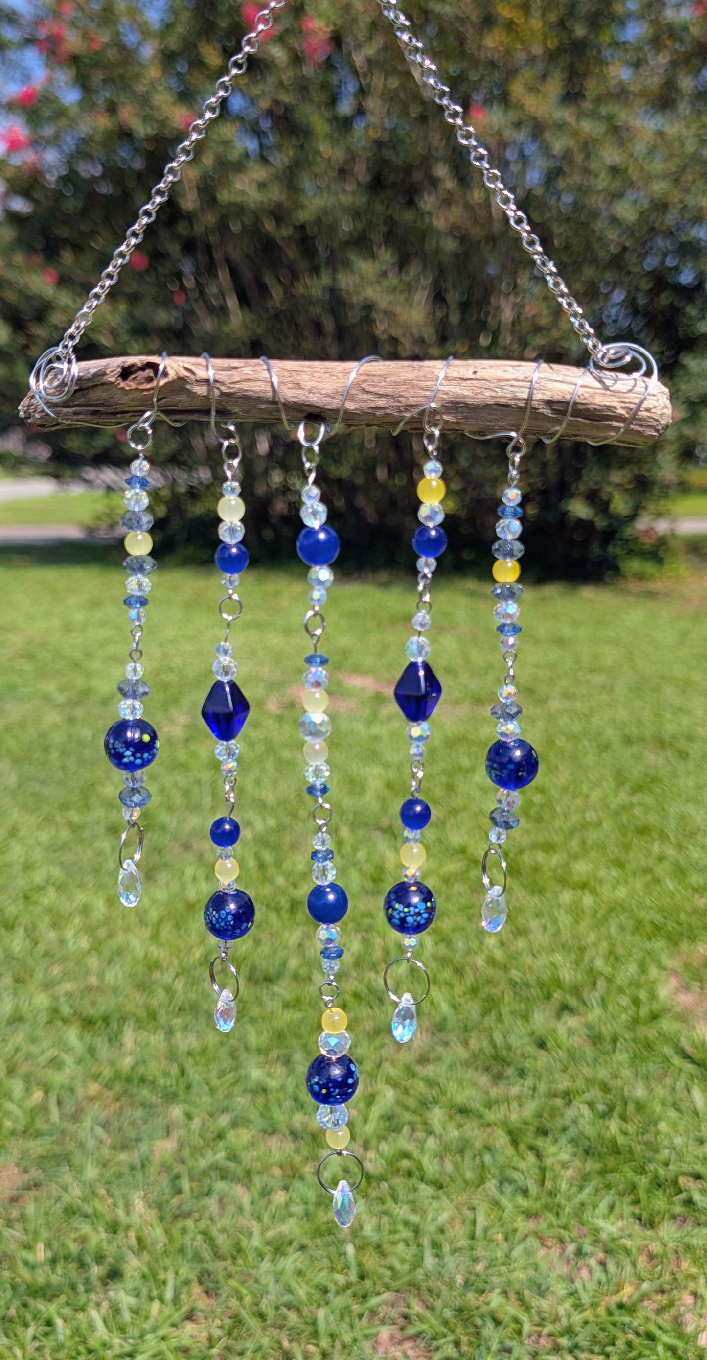 Driftwood suncatcher - Blue glass