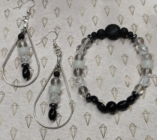 Crystal gemstone earrings and bracelet set