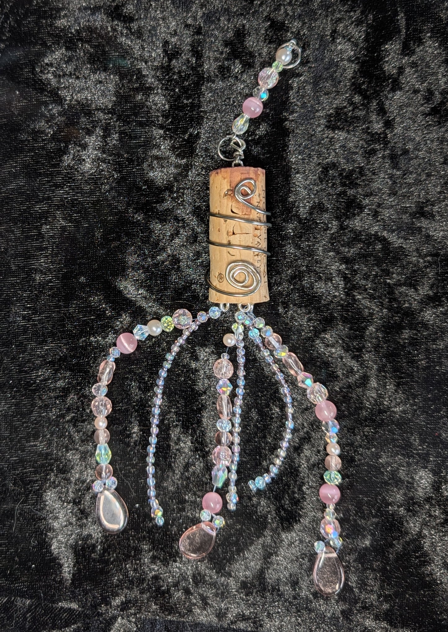 wine cork suncatcher - long pink