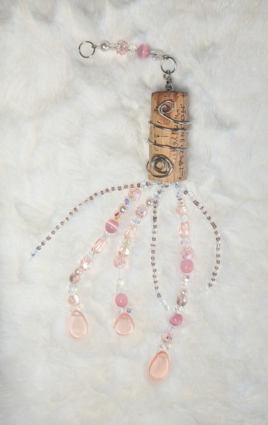 wine cork suncatcher - long pink