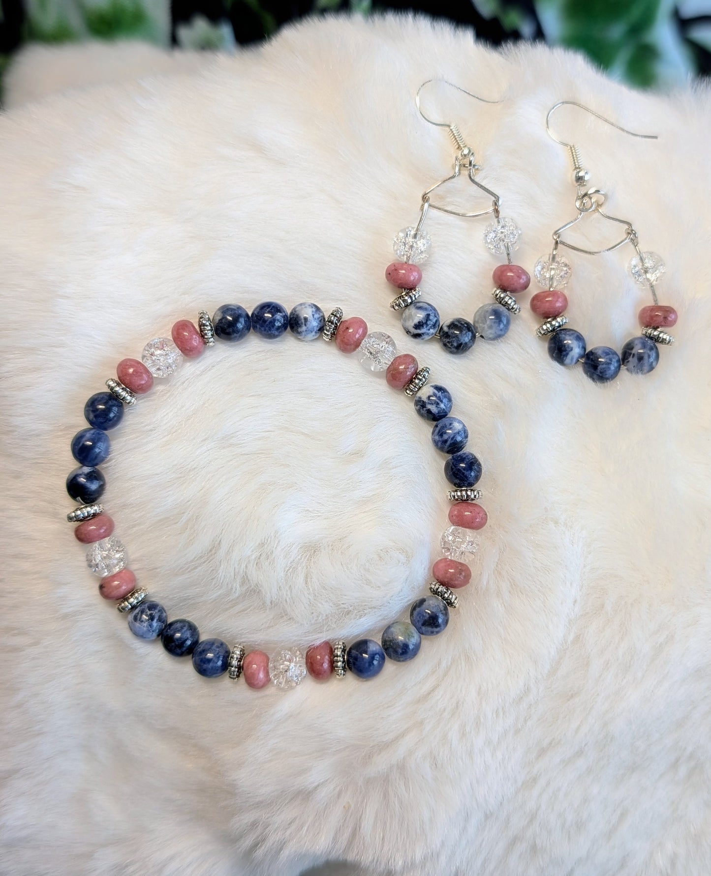 Sodalite/Rhodonite earrings and bracelet